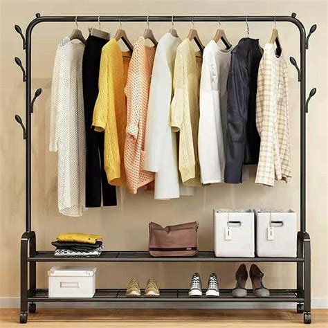 Metal Garment Rack Rail Hanging Coat Shelf Stand Closet Clothes Hanger ...