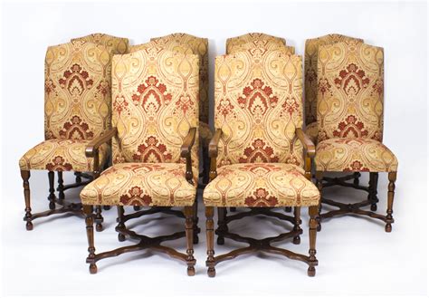 Vintage Set 10 Upholstered High Back Dining Chairs 20thC