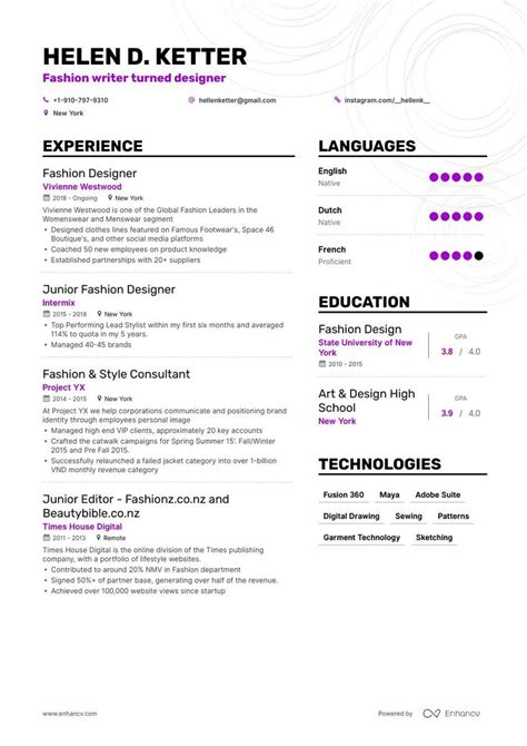 11 Bold & Beautiful Fashion Designer Resume Samples & Examples | Fashion designer resume, Resume ...