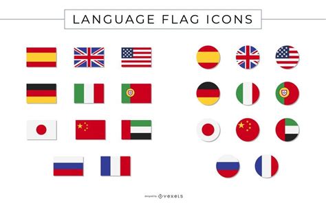 Language Flag Icons Collection - Vector Download