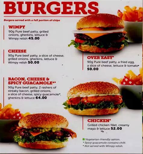 Wimpy Menu With Updated Prices in South Africa 2024 – menu za