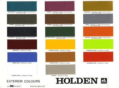 1974-1980 Holden and Torana Paint Charts - Paint & Panel - GMH-Torana