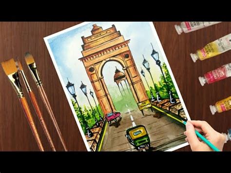 How To Draw "India Gate" step by step with watercolor for beginners... - YouTube