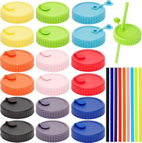 Amazon.com: Youngever 18 Pack Plastic Mason Jar Lids with 9 Pack Silicon Straws, Food Grade ...