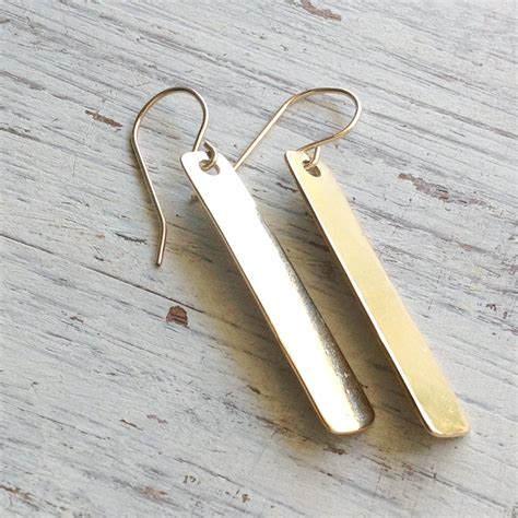 Gold Earrings Gold Bar Earringsdangle Earringslong Gold - Etsy