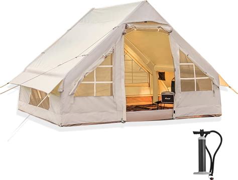 Inflatable Camping Tent with Pump, 4 Person Glamping Tents, Easy Setup ...