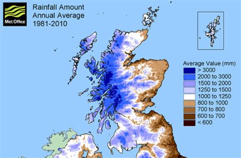 Rainfall amount annual average distribution in Scotland 1981-2010 ...