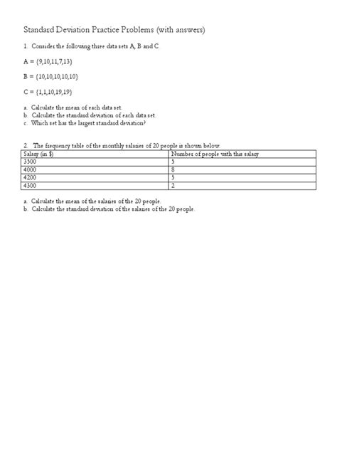 Standard Deviation Practice Problems (with answers)