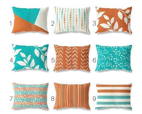 Burnt Orange Teal Blue Throw Pillow Cover 14x20 Lumbar Pillow Case Modern Mix and Match Pillow ...