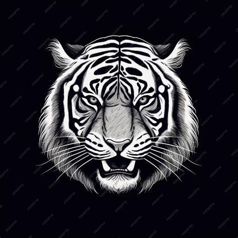 Premium AI Image | Tiger head face logo or icon in white on black background International Tiger ...