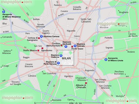 Milan map - Milan region visitors map showing driving guide to airports ...