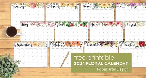 2024 floral calendar printable paper trail design free printable - free ...