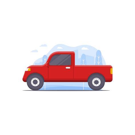 Pickup truck vector illustration designed in red and decorated with city scenery illustration ...