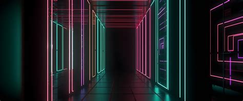 Neon Lights Wallpaper 4K, Corridor, Futuristic, 5K, Surreal