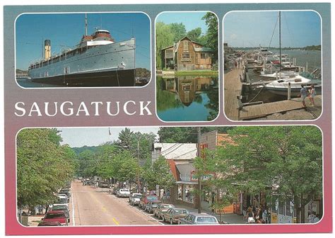 SW Saugatuck MI Downtown and Waterfront Views Multiview Card John Penrod Photos Card 4108 Unsent ...