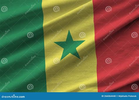 Senegal Flag with Big Folds Waving Close Up Under the Studio Light ...