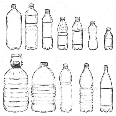 Vector Set of Sketch Plastic Bottles | Bottle drawing, Water bottle ...