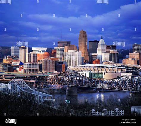 The Downtown Cincinnati Skyline As Seen From Devou Park In Covington Kentucky Just Before Sunset ...