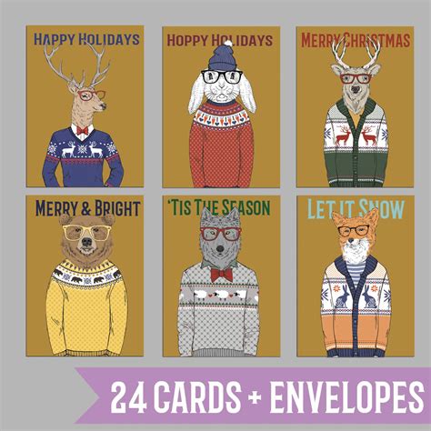 Funny Animal Christmas Cards - 24 Pack Ugly Christmas Sweater Cards ...