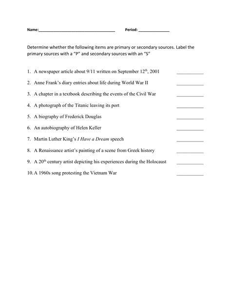 Primary And Secondary Sources Worksheet – Imsyaf.com