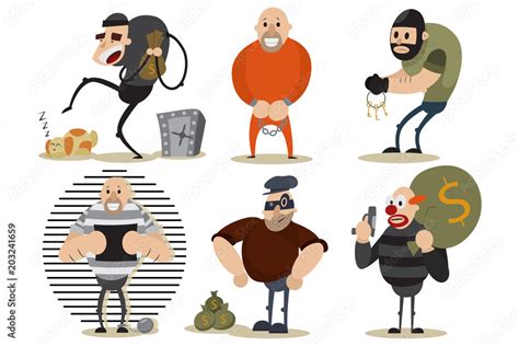 Stockvector Thief, robber and gangster set. Criminal illustration with ...