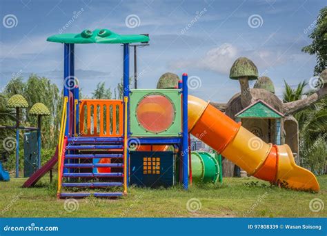 Playground Equipment for Children in the Park Stock Image - Image of ...