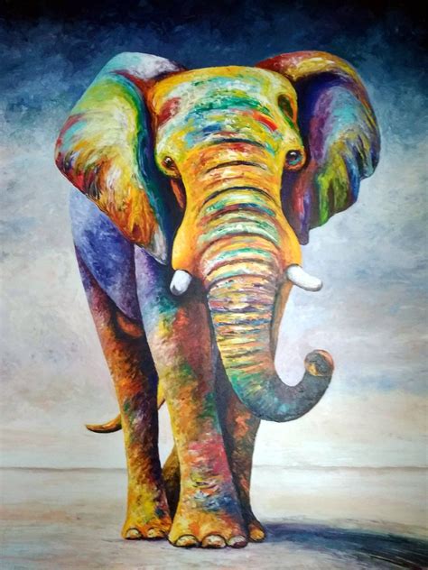 Elephant , acrylic painting , canvas painting , elephant picture , animal painting , 200 x 130 ...