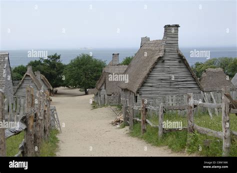 Plimoth Plantation or Historical Museum. English village. Leyden Street ...