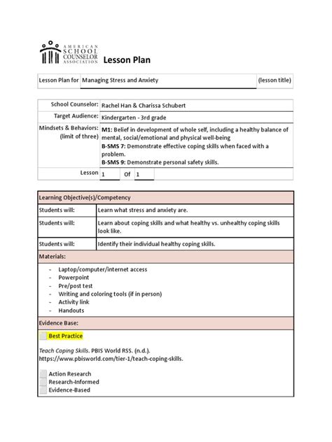 CSP 515 - Mangaging Stress Anxiety Asca Lesson Plan Template | PDF ...