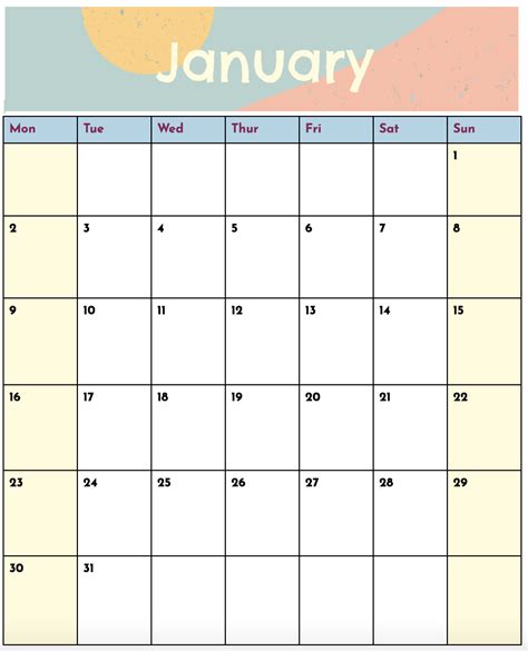 2023 Google Doc Calendar Templates