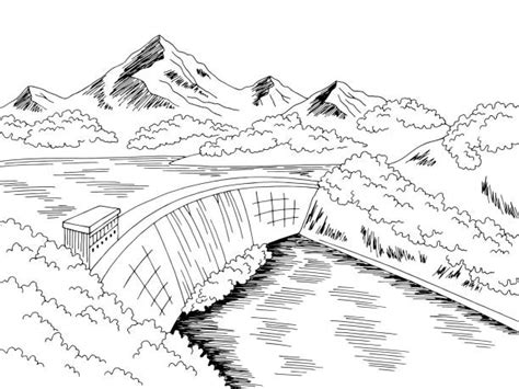 River And Mountains Landscape Outline Hand Draw Illustrations, Royalty-Free Vector Graphics ...