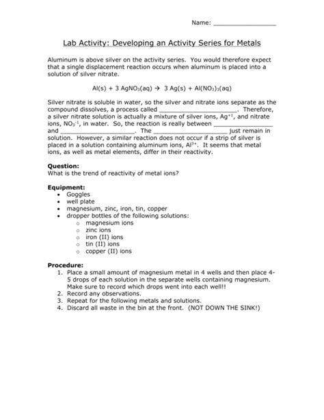 activity series lab