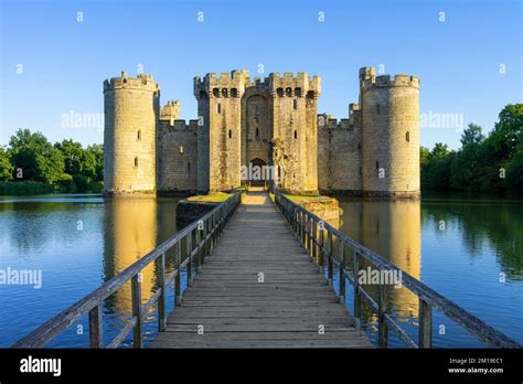 Bodiam Castle with drawbridge and moat - Bodiam Castle 14th-century moated castle Robertsbridge ...