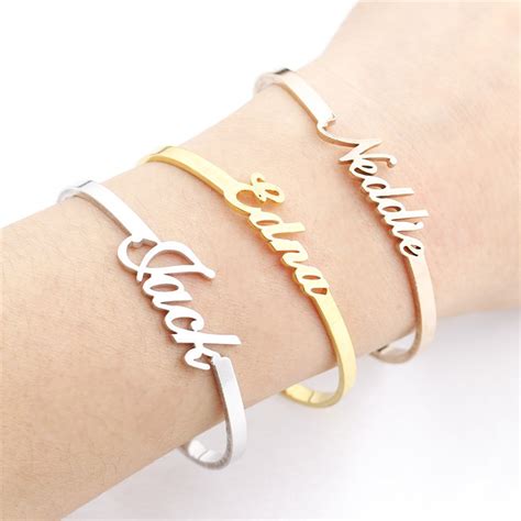 Personalized Name Custom Bracelets Bangles For Women Rose Gold Silver ...