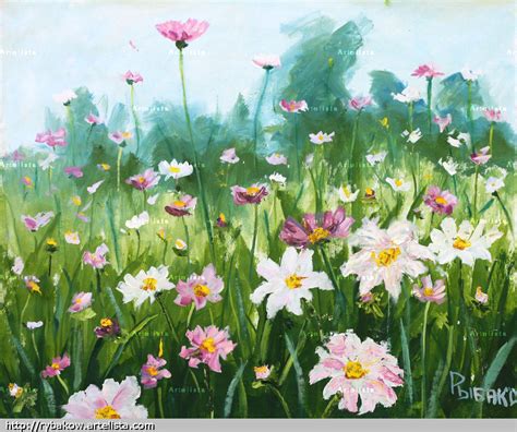 Flower meadow delicate flowers. Artist Rybakow. Painting for sale. Artist Valery Rybakow ...