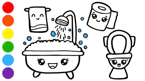 Dibuja y Colorea un BAÑO arcoíris KAWAII 🌈🛀 Dibujos para niños - YouTube