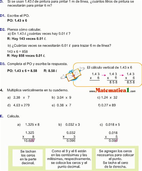 MULTIPLICACION DE DECIMAL POR NATURAL EJERCICIOS RESUELTOS DE PRIMARIA ...