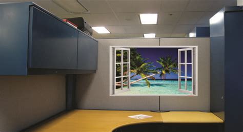 Give your cubicle a window view with Dream Cubicle wallpaper to decorate your space! | Cube ...