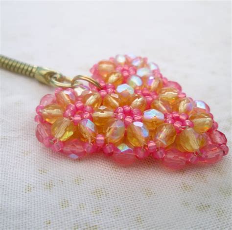 Yellow and pink heart beaded keyring or bag cha... - Folksy