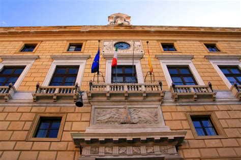 Palermo Town Hall Building Facade; Sicily Stock Image - Image of ...