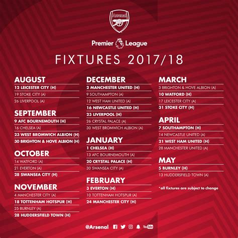 Full 2017/18 Premier League Fixtures For Arsenal & Tottenham | Football ...