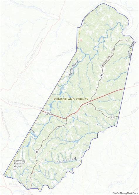 Topographic map of Cumberland County, Virginia Mid Atlantic States, Cumberland County, County ...