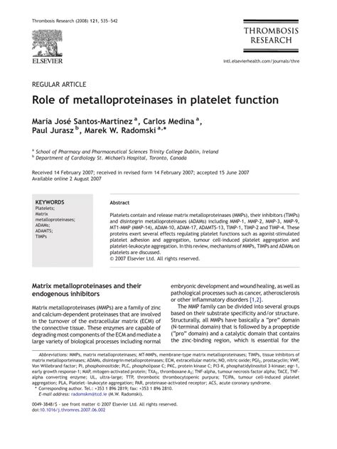 (PDF) Role of metalloproteinases in platelet function