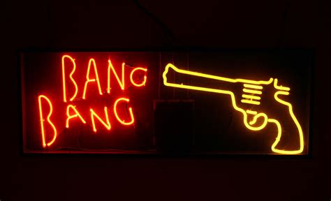 'Bang Bang' gun flashing neon sign - 1220mm x 450mm - Mounting: Wooden ...