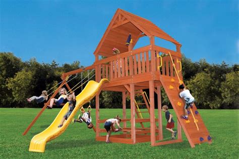 Original Fort Combo 2 Wooden Swing Set With XL Wood Roof