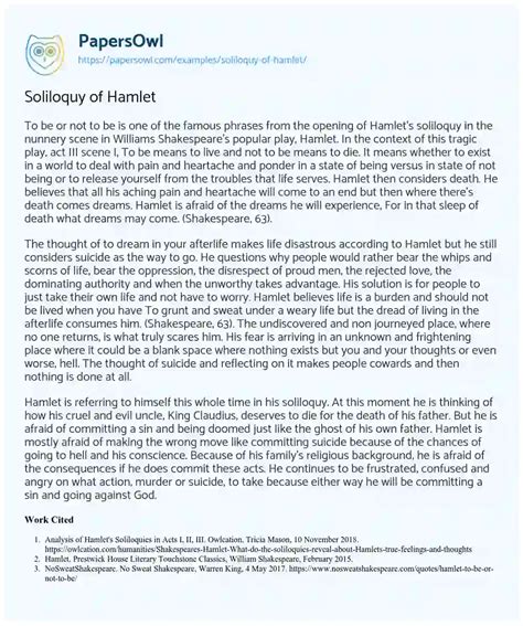 Soliloquy of Hamlet - Free Essay Example - 467 Words | PapersOwl.com