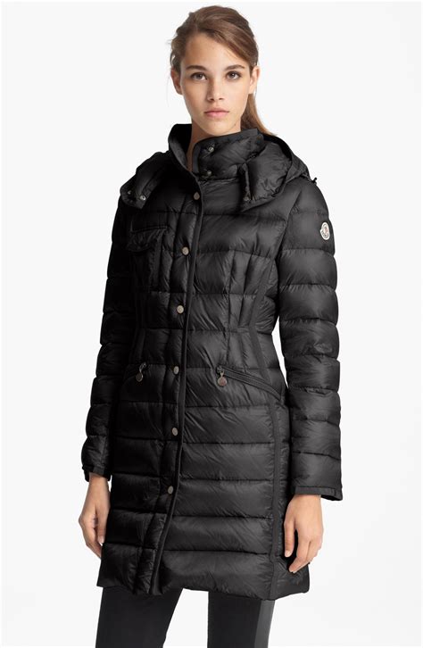 Moncler Hermine Long Down Coat in Black | Lyst