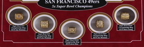 49ers "All-Time Greats" 23x31x2 Custom Framed Super Bowl Ring Display with (5) High Quality ...