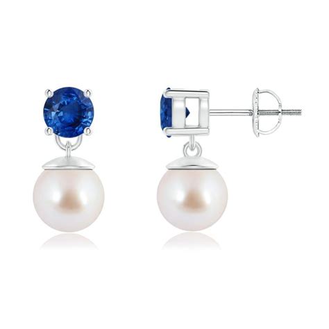 Akoya Cultured Pearl and Sapphire Dangle Earrings | Angara | Pearls, Cultured pearls, Earrings