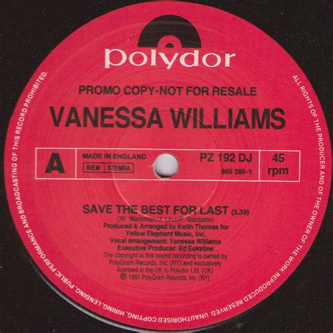 Vanessa Williams - Save The Best For Last (Vinyl, 12", 45 RPM, Promo) | Discogs